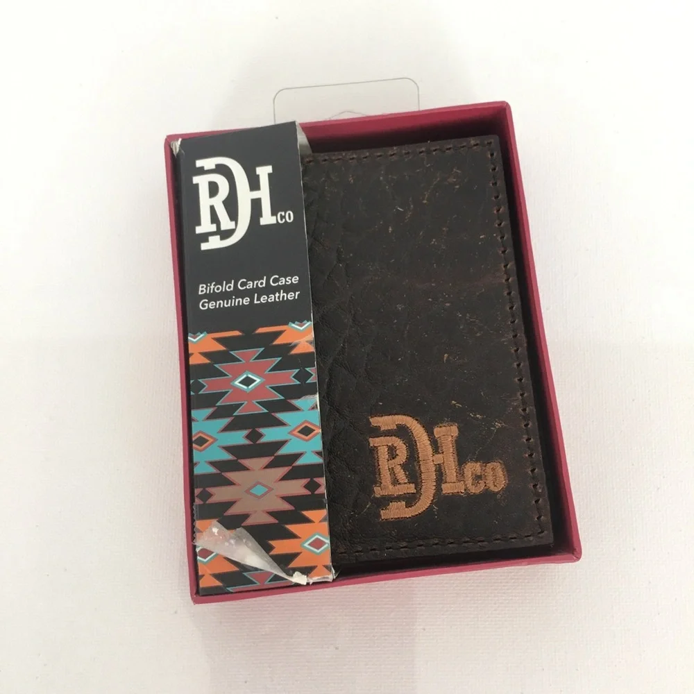 Red Dirt Hat Co Mens Bison Grain Leather Bifold Card Case NEW Brown Wallet NWT